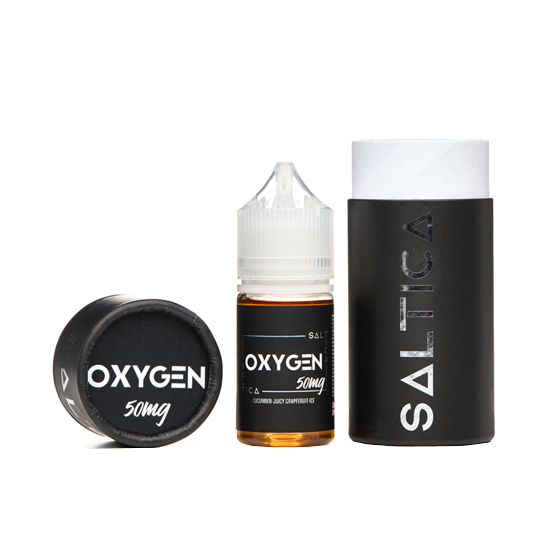 Oxygen Saltica Salt Likit 50mg, siyah ambalajlı, nikelajlı yazı.